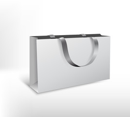 Big white paper  bags with silk rope. High resolution 3d illustration. Isolated on white background. 
