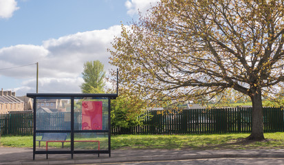 Empty bus stop in Blaydon. cloudy day