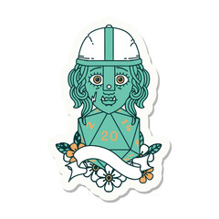 half orc fighter character with natural 20 dice roll sticker