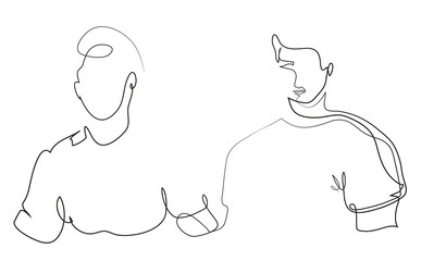 One continuous line drawing of wife and husband walking together.
illustration of couple.