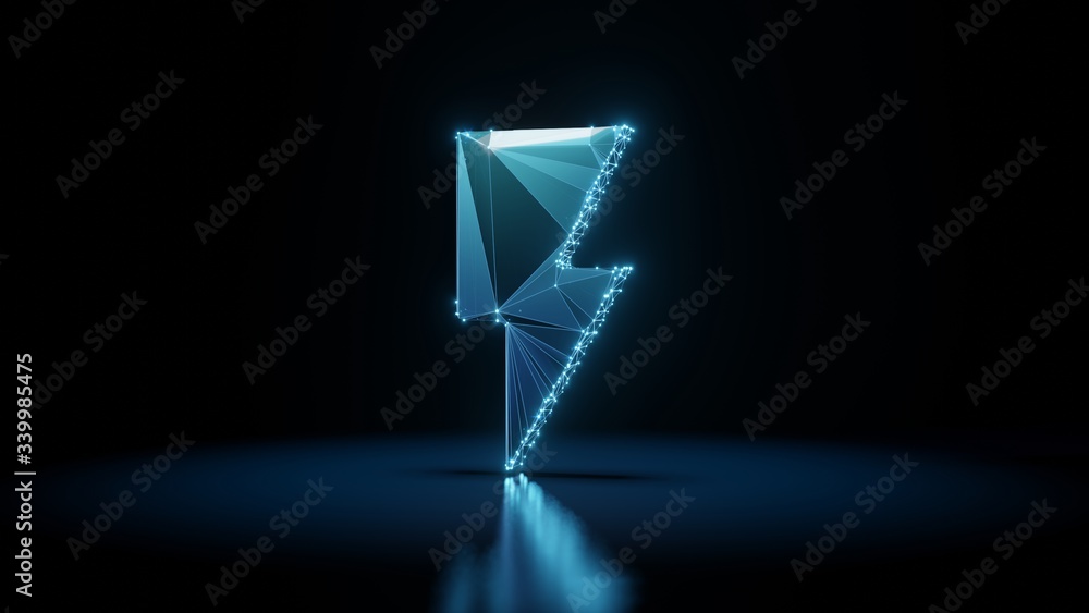 Poster 3d rendering wireframe neon glowing symbol of photo on black background with reflection