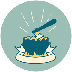 icon of tattoo style axe in tree stump