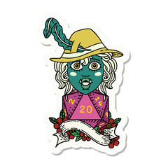 singing half orc bard with natural twenty dice roll sticker