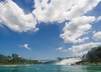 Niagara Waterfall and Rainbow Bridge between American and Canadian border