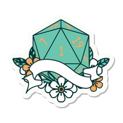 natural one d20 dice roll sticker