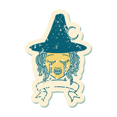 crying half orc witch character face illustration