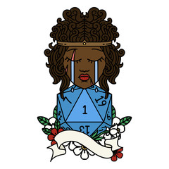 crying human barbarian with natural one d20 roll illustration