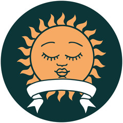 icon with banner of a sun with face