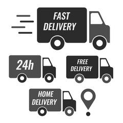 Set of delivery icons. Fast delivery, free delivery, 24 hours, truck. Vector illustration