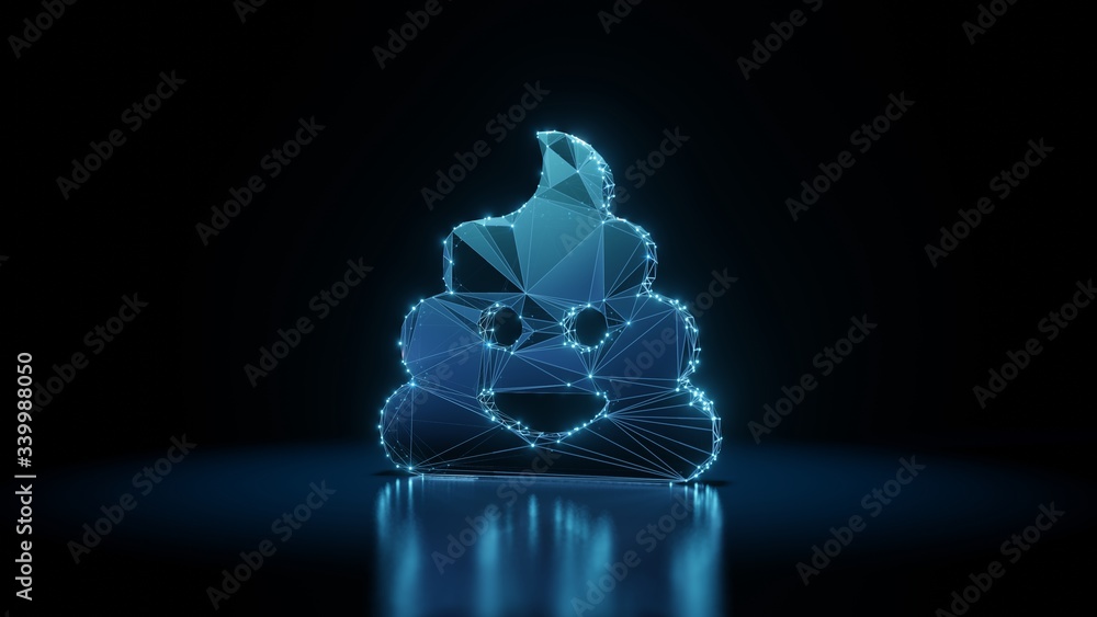 Aufkleber 3d rendering wireframe neon glowing symbol of poo on black background with reflection