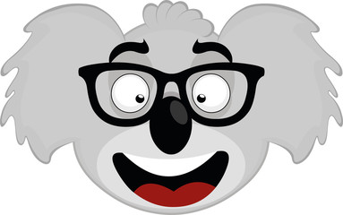 Naklejka premium Vector illustration of the face of a cartoon koala with glasses