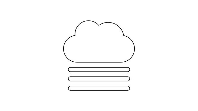Black line Fog and cloud icon isolated on white background. 4K Video motion graphic animation