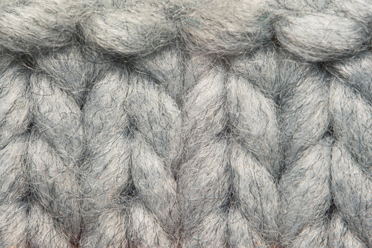 The texture of a knitted gray sweater. Background. Copy space
