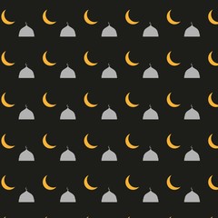 Seamless Pattern with islamic dome and moon icon. Vector