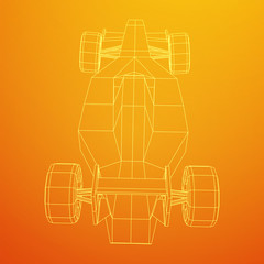 Fast motor sport racing car speed concept. Wireframe low poly mesh vector illustration.