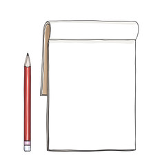 notebook and red pencil hand drawn cute vector art illustration