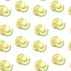 watercolor illustration seamless melon pattern on white background