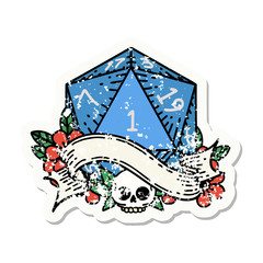 natural one d20 dice roll grunge sticker