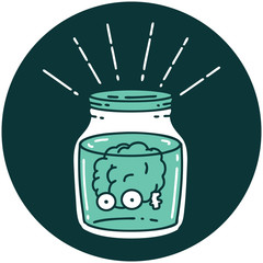 icon of tattoo style brain in jar