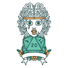 elf barbarian character with natural twenty dice roll illustration