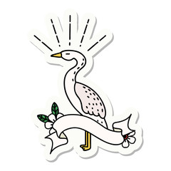 sticker of tattoo style standing stork