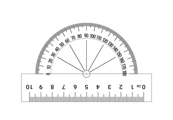 The measuring instrument is a protractor on a white background. Vector illustration. - obrazy, fototapety, plakaty