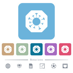 Stop covid flat icons on color rounded square backgrounds