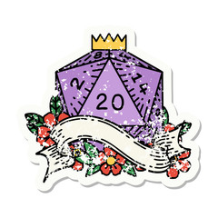 natural twenty D20 dice roll grunge sticker