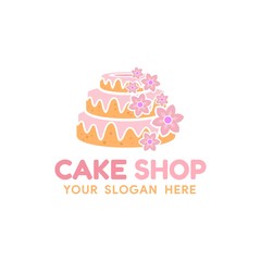 Simple Flat Pink Purple Cake Shop Logo Template