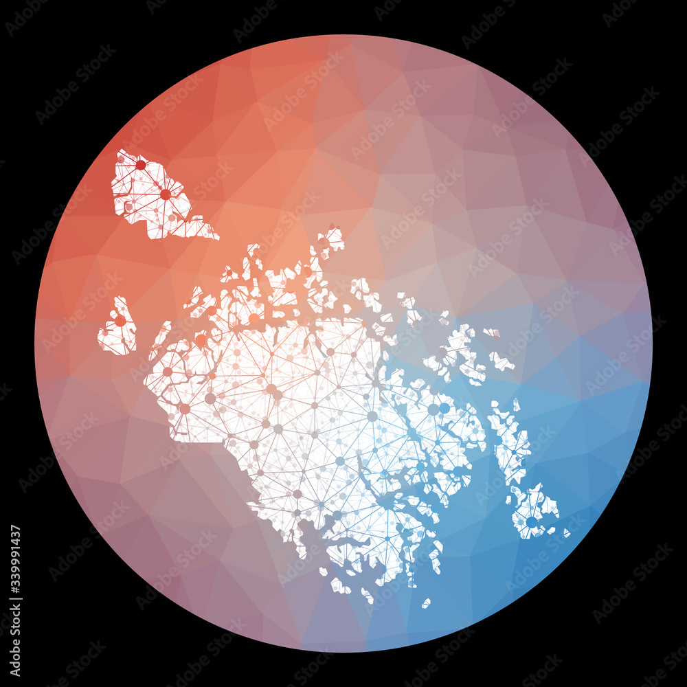 Poster vector network map of cat ba island with a low poly background. illustration in technology, internet
