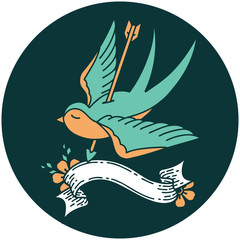 icon with banner of a swallow shot through with arrow