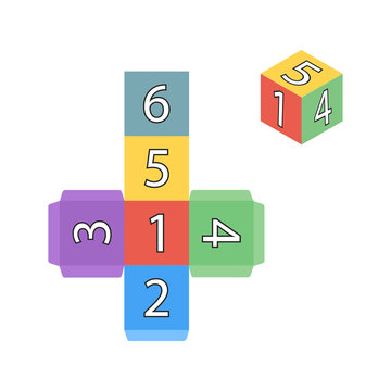 Gamecube for printing. Multicolor template of cube with numbers