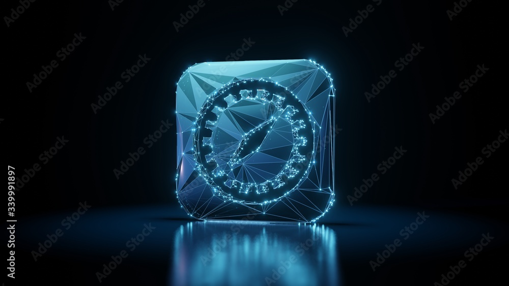 Poster 3d rendering wireframe neon glowing symbol of safari on black background with reflection
