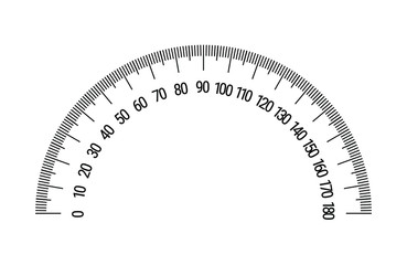Protractor grid for measuring angle or tilt. 180 degrees scale. Stock vector illustration on white isolated background.