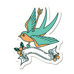 tattoo sticker with banner of a swallow