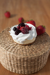 red fruit cheesecake on ceramic plate