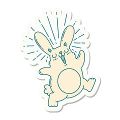 sticker of tattoo style prancing rabbit