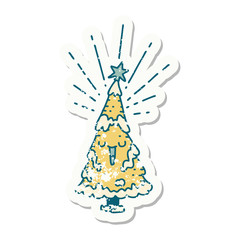 grunge sticker of tattoo style happy christmas tree