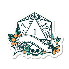 natural one d20 dice roll sticker