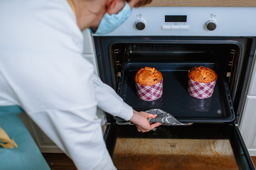 Forms with Easter cakes after cooking in the oven