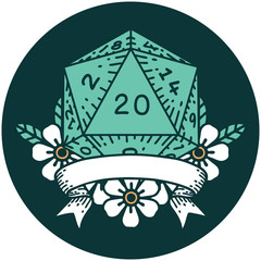 natural 20 critical hit D20 dice roll icon