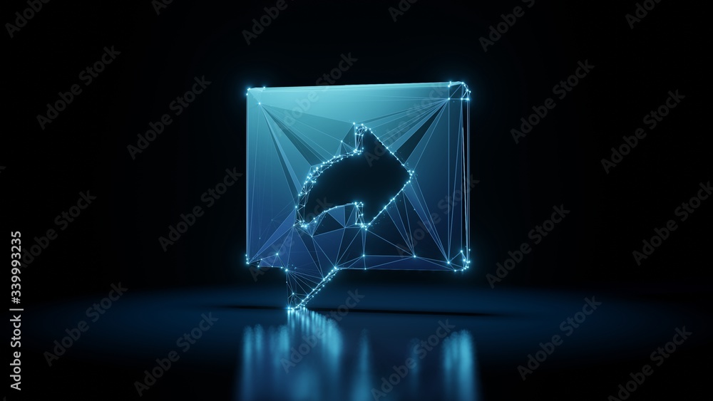 Poster 3d rendering wireframe neon glowing symbol of share on black background with reflection