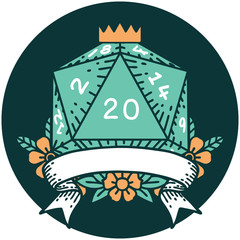natural 20 critical hit D20 dice roll icon