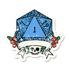 natural one d20 dice roll grunge sticker