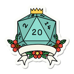 natural 20 critical hit D20 dice roll sticker