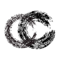 Set of Black ink round brush stroke on white background. Illustration of grunge circle stains. Vector