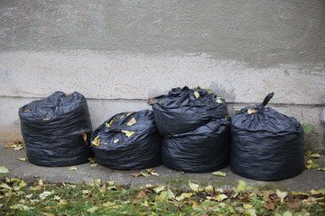 garbage in black plastic bags