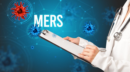 doctor prescribes a prescription with MERS inscription, pandemic concept