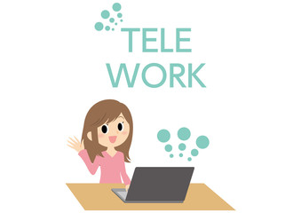 テレワークの女性のイラスト
