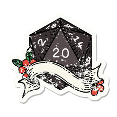 natural twenty D20 dice roll grunge sticker